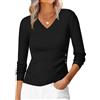 Allegra K Donna Maglioni in Maglia con Scollo a V Bottoni Arricciati 2025, Maniche Lunghe Incrociati Aderenti all'Uncinetto vestibilità Slim 2025 Nero S