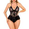 EVELIFE Profondo Scollo a V Sexy delle Donne del Merletto Floreale Bodysuit Babydoll con Fiocco Anteriore e Appeso al Collo Backless Design (Bianco, L)