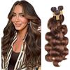 Weeybay Body Wave Human Hair Bundles Capelli Veri Tessitura Capelli Naturali Umani Donna Human Hair Extensions Double Weft Weave 50g/Piece Highlight Brown P4/30 Color 28 30 32 Inch