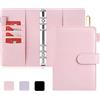 Onlyesh Raccoglitore Documenti A6, 6 Anelli Portadocumenti in Pelle PU, Budget Binder con Fibbia a Scatto Unica, per Fogli di Bilancio A6, Tasche per Raccoglitori e Contanti (Baby Pink)