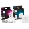 Philips Hue White and Color Ambiance Lampadina Smart 2 Pezzi, Attacco E27 Hue Bridge, Centro di Controllo del Sistema Hue