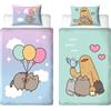 Character World Pusheen - Set copripiumino singolo con licenza ufficiale, design felice, reversibile, con personaggi su 2 lati, con federa coordinata, multicolore