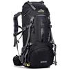 MYMM 50L Zaino ideale per sport all'aria aperta, escursionismo, trekking, campeggio, viaggio, arrampicata. Borsa impermeabile da alpinismo, zaino con copertura antipioggia, Nero , L