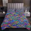 Loussiesd Set di trapunta a scaglie di pesce con a conchiglia di sirena trapuntata, copriletto trapuntato a tema oceano coperta colorata stampata Dreamy Girly Rainbow trapuntato 3 pezzi240x220cm