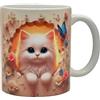 Shopi Zone Adorabile tazza in ceramica gattino bianco con fiori e farfalla - Design artistico tenero e naturale per caffè o tè - Regalo creativo per amanti dei gatti e collezionisti