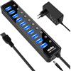 atolla Hub USB alimentato, atolla Hub USB 3.0 Multipresa a 10 porte con interruttori e LED di alimentazione individuali Adattatore 12 V/2.5 A per tastiera, mouse, stampante, driver duri, ecc.