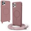 VAVAVOOMY Cover Compatible con iPhone 11 Pro Max(6.5) rimovibile custodia in silicone,[Antiurto][Antiscivolo] Custodia con Regolabile Collana per Cordino Collana Necklace Cover Corda-Rosa