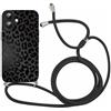 Coalbooliy Custodia con Cordino per iPhone 16 Plus 6,7, Morbido Silicone Bumper Cover Modello Leopardato con Laccio Collana Silicone Antiurto Protettivo Case Regolabile Cellulare Girocollo, 03