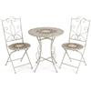 DRW Set di tavolo e 2 sedie da giardino in metallo e pietra in crema e pietra, 72 x 60 x 60 cm