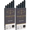 PARKER Quink ricariche per penne stilografiche, cartucce lunghe, inchiostro nero, confezione da 10