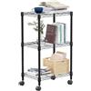 M MZG Scaffalatura Metallica con Ruote Bloccabili a 3 Ripiani, Capacità di Carico 340,5 kg, Ripiani Regolabili, per Cucina, Bagno, Dispensa e Ufficio,Studio,Nero, 30 x 45 x 75,7 cm
