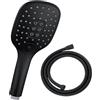 JOHO Soffione doccia con 1,5m tubo flessibile, Doccetta a mano quadrato con 3 modalità di getto, Soffione doccia con tubo flessibile 150 cm Nero