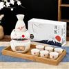 DUJUST Set di Sake giapponese 10 pz con scaldino per 6 persone, design Sakura&Fuji in porcellana, 6 tazze,1 caraffa,1 scaldino,1 fornello a candela,1 vassoio,1 scatola, caraffa per sake caldo - Bianco