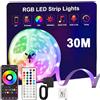 Sylvwin Striscia LED 30m,Strisce LED 30 Metri RGB con Funzione Musicale,44 Tasti Telecomando e App Bluetooth,Nastri per Soggiorno/Cucina,Decorazione Camera da Letto, Festa, Bar,TV