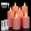 yunsheng Candele LED ricaricabili con telecomando a 10 tasti, per esterni, impermeabili, senza fiamma, con timer da 6/8H, set da 6 candele romane (5,1 x 10,5/14/16,5 cm), rosa, tipo C