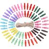 guangyuan 100 Mollette per Biancheria in Legno, Mini Clip, in Legno, 3,5 cm, con 10 M, Spago di Iuta per Foto, Decorazione, Tempo Libero Creativo (Colore)