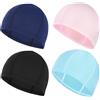 Yicenmy 4 Pezzi Cuffie Piscina, Cuffia da Nuoto Unisex, Cuffia Piscina Tessuto Altamente Elastica, Cuffia Piscina Stoffa per Uomo e Donna, Capelli Lunghi e Corti