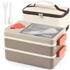 AECIASO Lunch Box, 2 Strati Porta Pranzo con 4 Scomparti, Bento Box con Posate, Scatola per Salse e Borsa Termica, Scatole Bento per Gite Scolastiche Ufficio Picnic, 2000ml di Grande Capacità