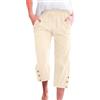 CMTOP Pantaloni Donna Estivi 7/8 Leggeri Pantalone Cotone Larghi Pantaloni Elastici in Vita Comodi Pinocchietto Regolabile Coulisse Dritta Pantalonicon con Tasche (Cachi, XL)