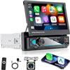 Hikity FM AM 1 Din Autoradio Wireless Carplay Android Auto, Stereo Auto Bluetooth con 7 Pollici Schermo Estraibile Radio Auto con Mirror Link EQ Tipo C AUX USB Retrocamera
