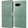 Leacckl Cover per Google Pixel 9a, Custodia a portafoglio in Pelle PU Premium [Magnetica a Scatto] [Funzione Stand], Verde
