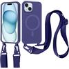 Jrkvniv Cover per iPhone 15 Plus con Cordino, Custodia con Regolabile Laccio Collana Tracolla, Ultra Sottile Silicone Antiurto AntiGraffio Protettiva Case per iPhone 15 Plus, Blu