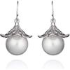 Namana Orecchini Pendenti con Perle, Orecchini Perle per Donna e Ragazza, Orecchini Donna Argento in Filigrana a Motivo Floreale e Grandi Perle Finte, Orecchini Argento Donna