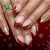 Nymora 24 Unità Unghie Press on Corte e Brillanti Natale - Unghie Adesive a Righe di Fiocchi di Neve Bianchi - Unghie Finte Rosse con Glitter Bianco
