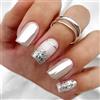 Nymora 24 Unghie Press on Adesive Corte Lucide Rosa French Unghie Finte con Design Strass, Unghie Quadre Fake Nails per Donne e Ragazze