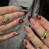 Nymora 24 pezzi Red Press On Nails con strisce dorate 3D, unghie artificiali, perfette per donne e ragazze, unghie da incollare, punte acriliche per unghie finte a forma di mandorla