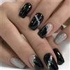 Nymora 24 Unghie Press On Nere con Glitter a Quadrato - Unghie Artificiali con Strass - Unghie Finte da Applicare per Donne e Ragazze - Unghie Artificiali Autoadesive