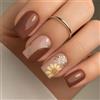 Nymora Unghie Press-On - 24 Pezzi, Design Fiori Autunnali Marroni, Unghie Finte Corte Quadrate, Con Adesivi in Gel e Strumenti, Set Manicure Autunnale Fai da Te