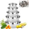 Ruikcoll Ciotola in acciaio inox, ciotola per mescolare in acciaio inox, fondo piatto, graduata, impilabile, adatta per servire cibo, prodotti da forno e insalate miste, set da 5, diametro 14/16/20/22/24 cm