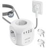 LENCENT Ciabatta da 4 Prese Schuko, 8 in 1 Multipresa a Cubo con Spina Piatta, Presa Multipla con 2 USB e 2 USB-C, Prolunga Elettrica con Cavo Intrecciato da 2M per Casa Ufficio