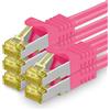 1aTTack.de Cavo di rete Ethernet Lan Cat.7 SFTP spina RJ45 Cat6a doppia schermatura 10000 Mbit/s compatibile con Cat5 Cat6 Cat6a Cat8 per switch Router Modem Patchpanel Magenta / 5 pz 0,25m