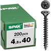 Spax T-TAR plus, vite universale, a testa svasata, colore nero, filettatura completa (4,5 x 40 mm, 200 pezzi)