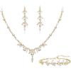 Clearine Set di gioielli da sposa per le spose, elegante perla simulata zircone cubico ciondolo collana marchese foglia goccia orecchini set per le donne festa prom, Zirconia cubica artificiale