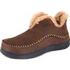 Wishcotton Pantofole uomo in pelle scamosciata con fodera in pile, suola in gomma morbida e antiscivolo, mocassino invernale caldo e confortevole, Caffè, 44EU