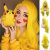 karissa Hair Limon - Parrucca da donna con pizzo frontale, capelli lunghi e ondulati, colore giallo, mezza mano legata a mano, in fibra resistente al calore, per feste e uso quotidiano, 61 cm
