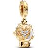 PANDORA Pendente Moments Heart con ali placcato in oro 14k con zirconia cubica trasparente e fiocco di neve in vetro di Murano