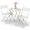 VOUNOT® Set da Giardino Pieghevole da 3 Pezzi, Set da Bistro Tavolo da Bistrot con 2 Sedie Balcone, Set di Mobili 3pz in Acciaio dal Design Moderno, Salvaspazio per Terrazza, Patio, Esterno, Bianco