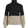 Vila Maglione da Donna Viril Blocking Roll-nk L/S Knit Top-Noos, Black/Detail:Natural Melange Rib, L
