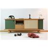 PIB Buffet in rovere, stile scandinavo, 160x45x60cm, ideale come mobile TV o credenza, ante verdi, superficie in canna di rattan