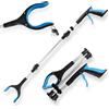 LINKINNO 91cm Pinza telescopica, Strumento per la Raccolta di Rifiuti Pieghevole in Alluminio con Punta Magnetica, Morsetto in Gomma e Testa Rotante 360°, Presa Robusta (Blu)
