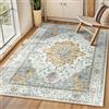 INOVADAY Tappeto 90x150 cm Lavabile in Lavatrice Vintage Antiscivolo Giallo Chiaro/Grigio/Arancione