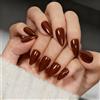 KQueenest Soft Gel Press on Nails Almond - Sheer marrone scuro unghie da incollare a mandorle medie, tinta unita, per caffè finti, lucide, naturali, set da 24 pezzi