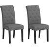 HOMCOM Set di 2 Sedie con linee e posteriori curvi, schienale capitonné con bottoni e piedi in legno, stile Chesterfield, Grigio Scuro| Aosom Italy