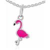 CLEVER SCHMUCK Collana da bambina con ciondolo a forma di fenicottero, in argento sterling 925, 20 mm e catenina a maglia barbazzale da 45 cm, con custodia rosa