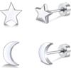 FACOKO 2 paia di orecchini a bottone a fondo piatto per donna, argento Orecchini Luna e Stella in Titanio, orecchini a bottone ipoallergenici per orecchie sensibili, 5 mm - Gioielli Minimalisti Unisex