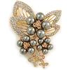 Avalaya Grigio perla, chiaro, citrino cristallo austriaco spilla floreale in tonalità oro - 75 mm L